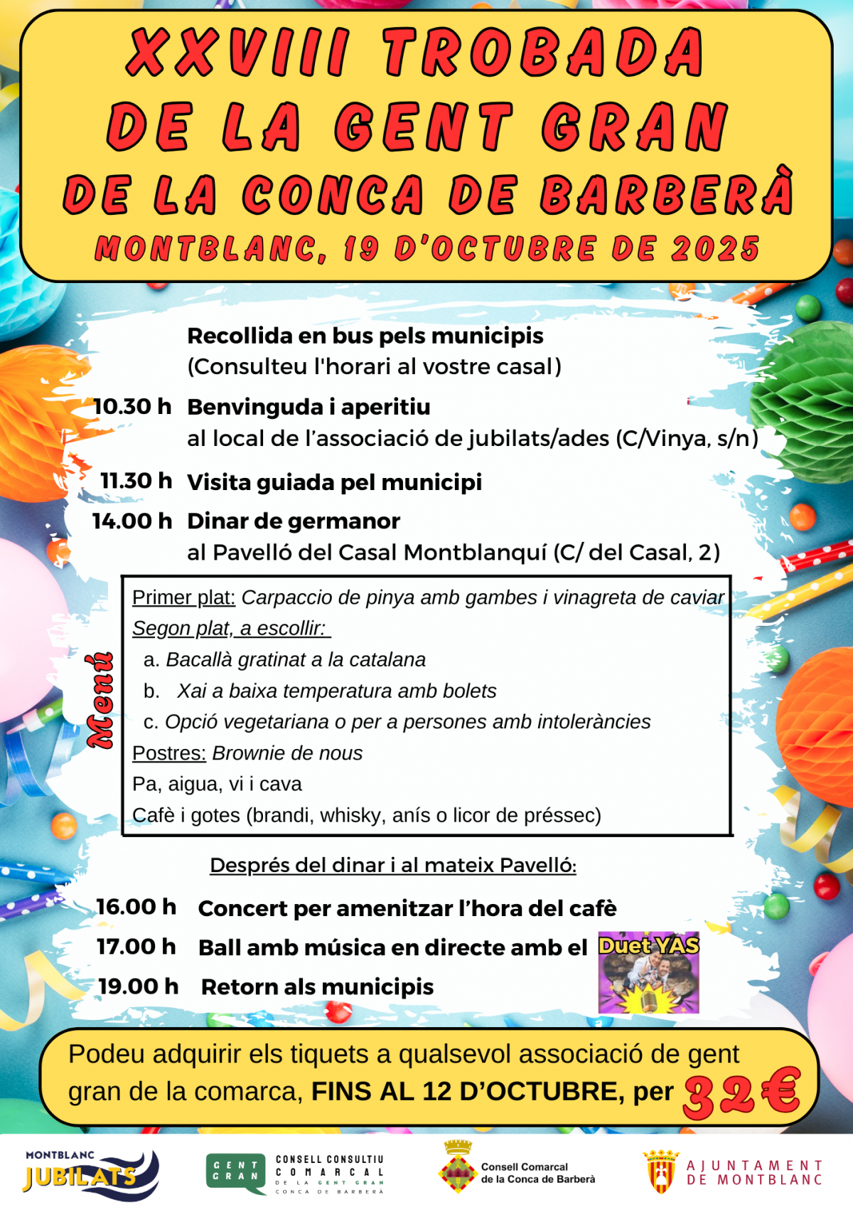 Montblanc acollirà la XXVIII Trobada de la Gent Gran de la Conca de Barberà