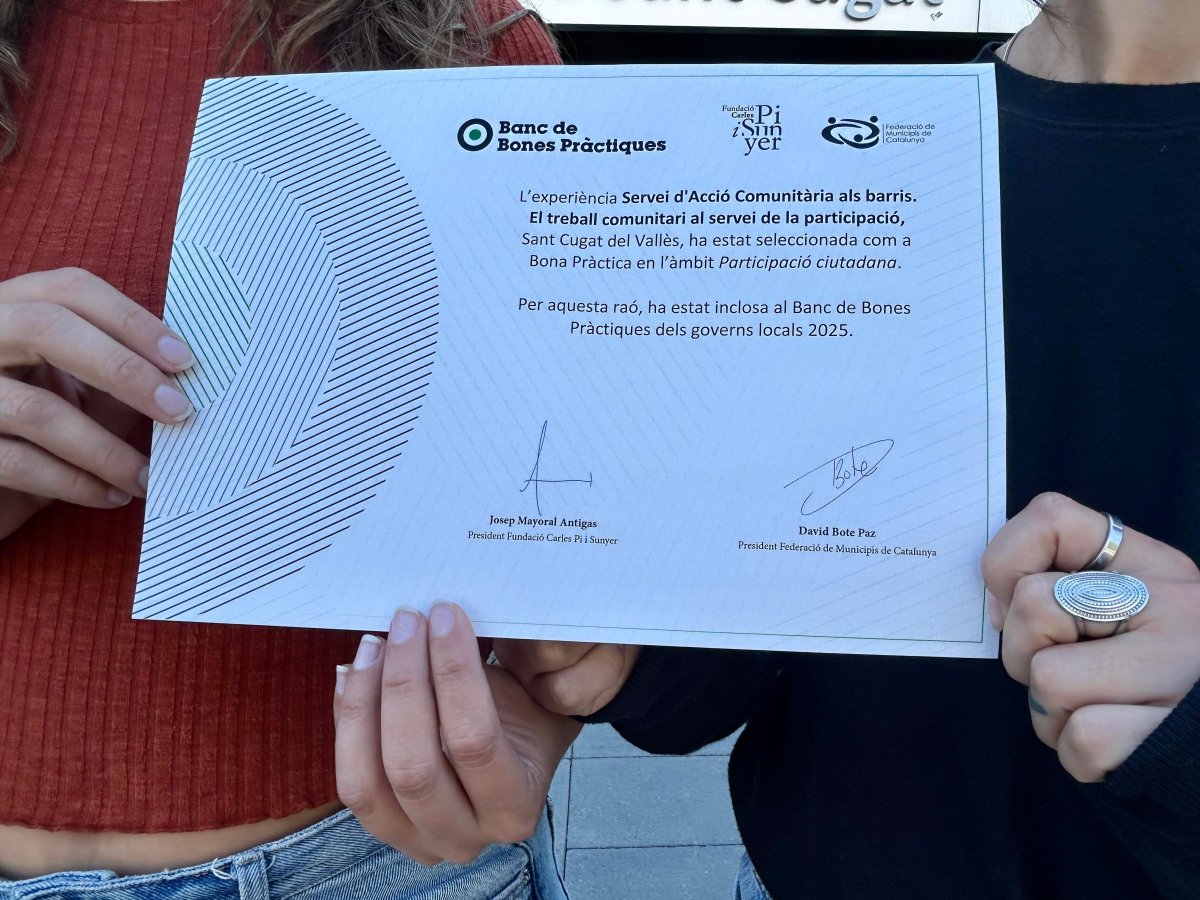La Fundació Pi i Sunyer reconeix el Servei d'Acció Comunitària als barris de Sant Cugat com a bona pràctica local