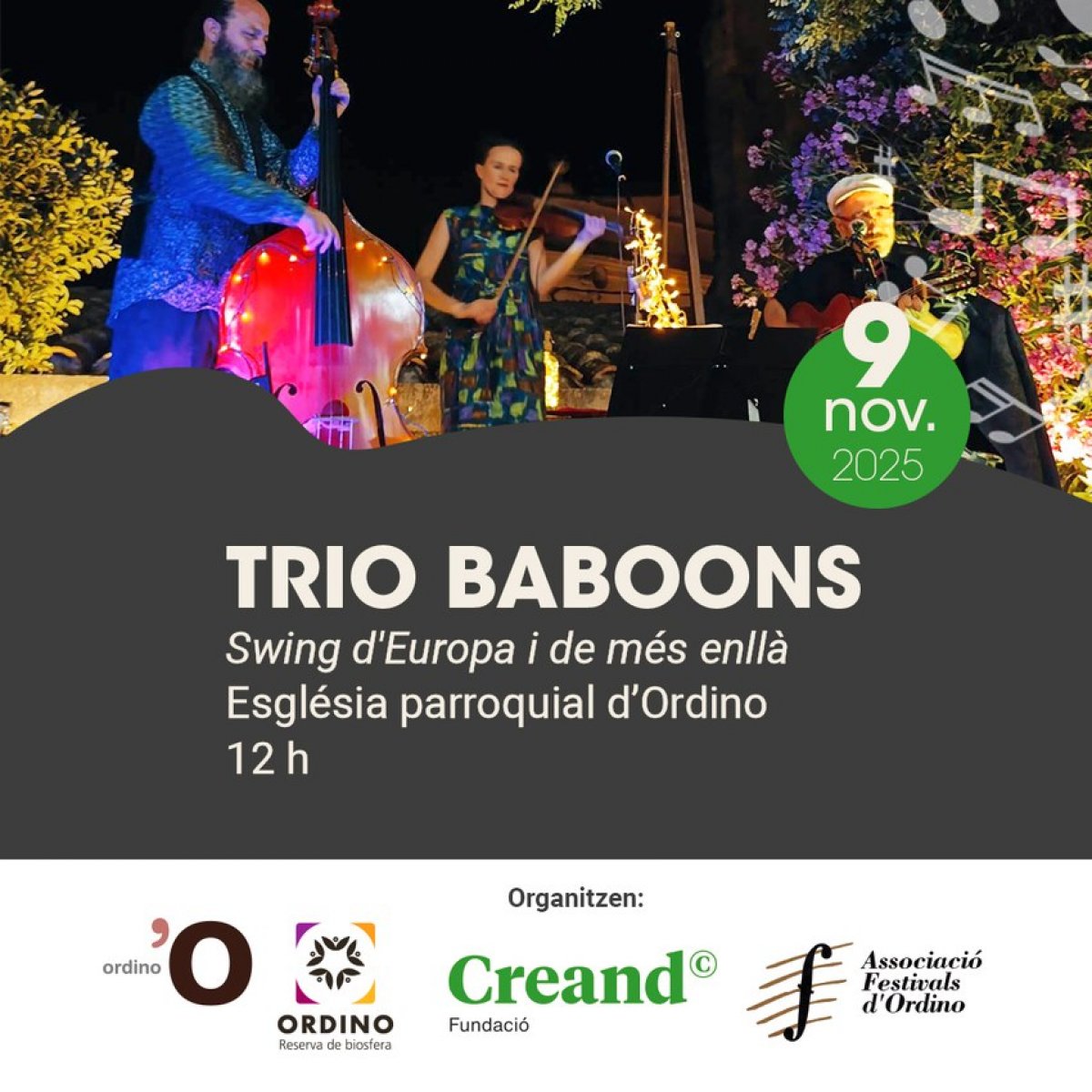 El Comú d'Ordino i Creand Fundació programen el concert de Trio Baboons