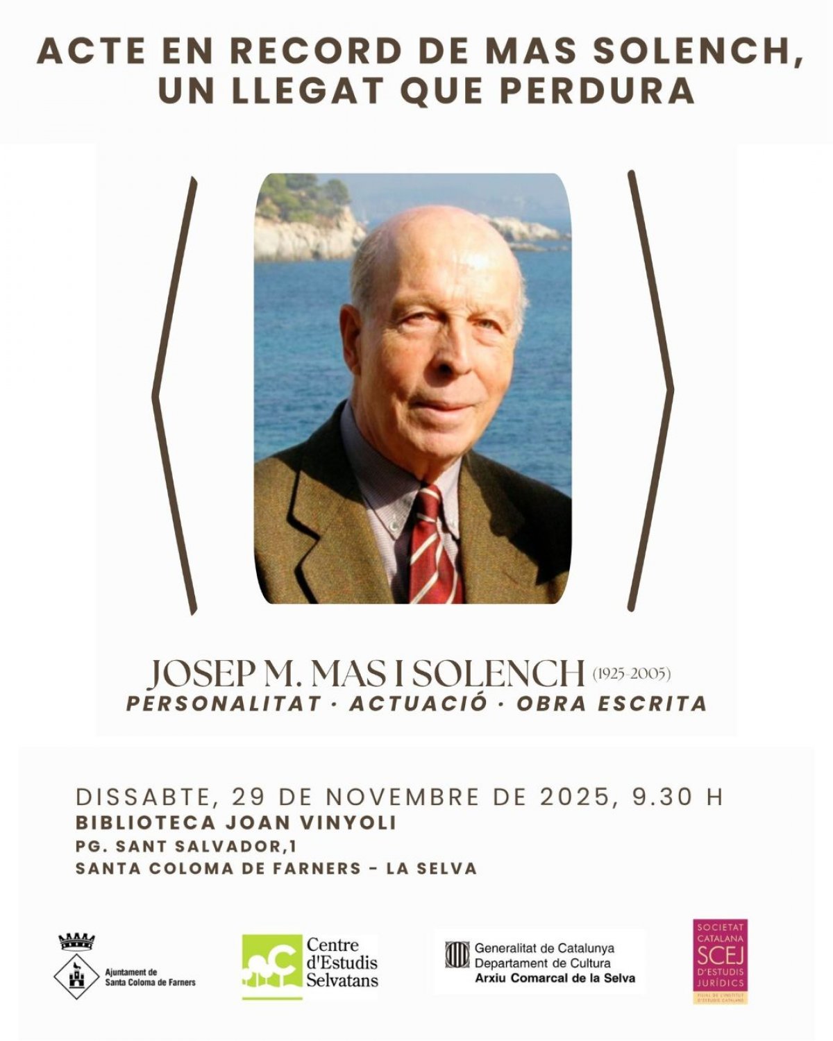 Santa Coloma de Farners posa en valor el llegat de Josep Maria Mas Solench en el centenari del seu naixement 