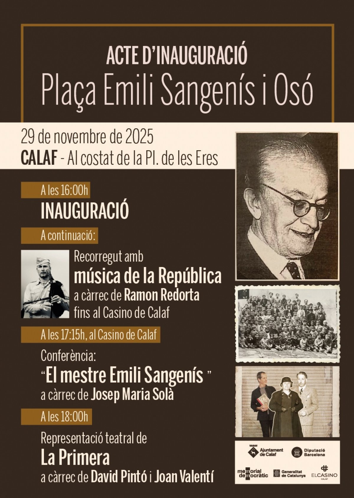 Calaf retrà homenatge al mestre republicà Emili Sangenís i Osó