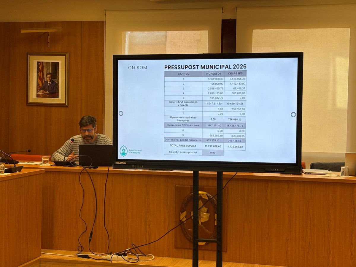 L’Ajuntament d’Altafulla aprova el Pressupost Municipal de 2026, que supera els 11,7 milions d’euros
