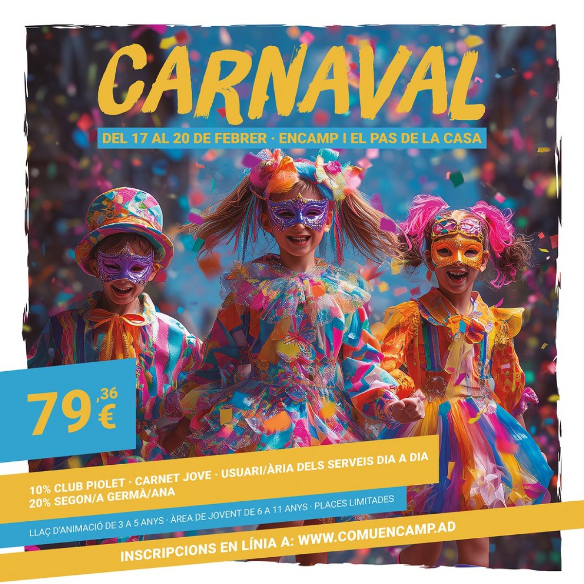 Les inscripcions a l'Àrea de Jovent i el Llaç d’Animació per les vacances de Carnaval s’obriran dimecres 28 de gener